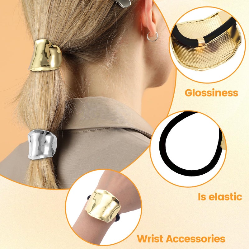 SmallCat 2 Pcs Hair Cuffs, 2.44 Inch High Ponytail Cuff, Decorative Long High Hair Ring, Metal Ponytail Cuffs for Women's Hair, Braids Festival Accessories Party Daily (Gold, Silver) - Image 3
